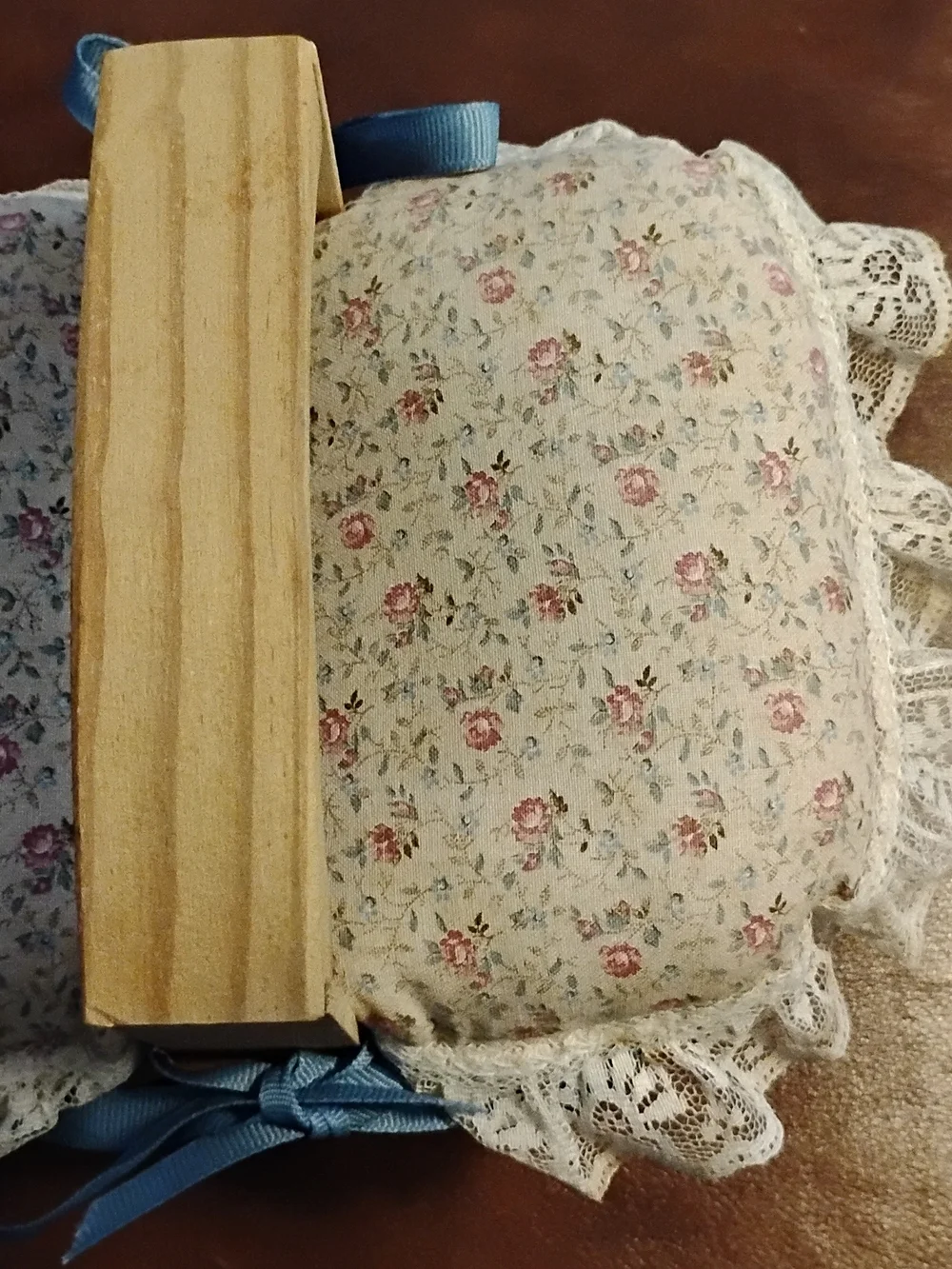 Handwoven Natural Wicker Sewing Basket with Blue Bow